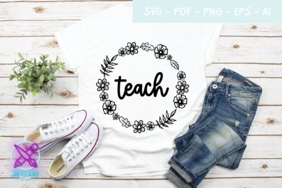 Teacher Floral Wreath: Graphics for Crafts & Blogs
